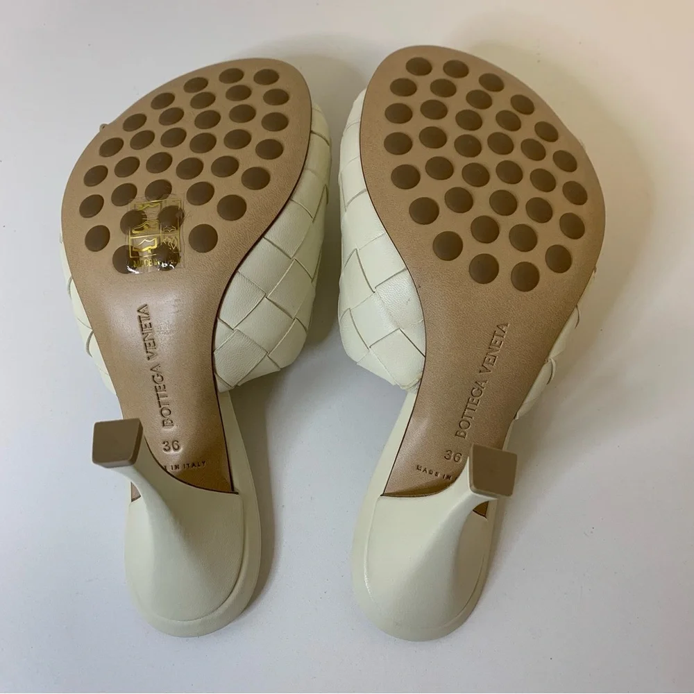 Bottega Veneta Blink Woven Leather Mule Sandal Heel Ivory NWT Size 36 - Picture 6 of 10